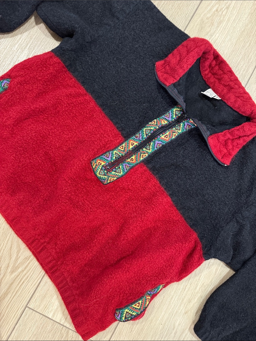 Vintage Illimani Colorblock Tribal Quarter Zip Alpaca Wool Blend Sweatshirt XL
